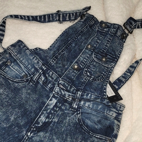 New Acid wash destroyed jean denim overall Dungree jumpsuit size Large - Picture 4 of 8